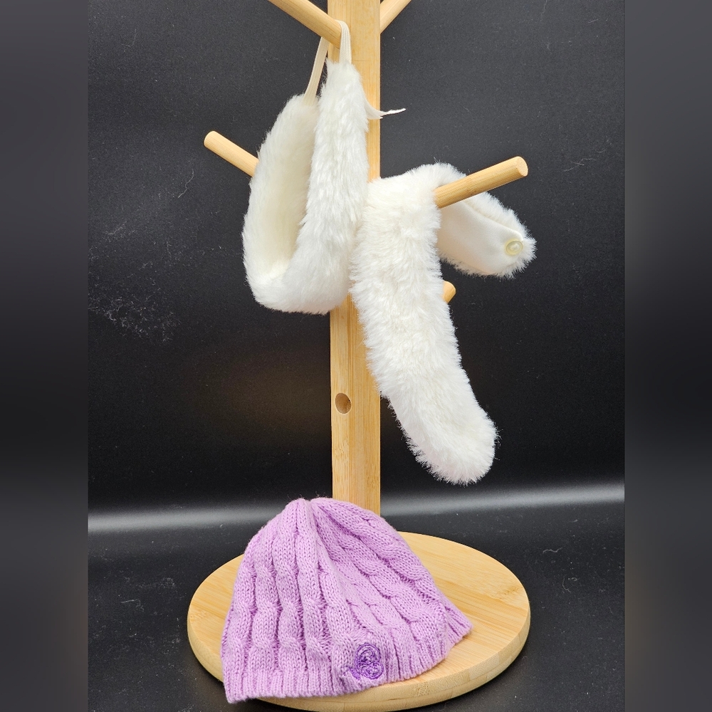 American Girl 3 Winter Weather Pc Set - White Headband & Stole, Purple Beanie